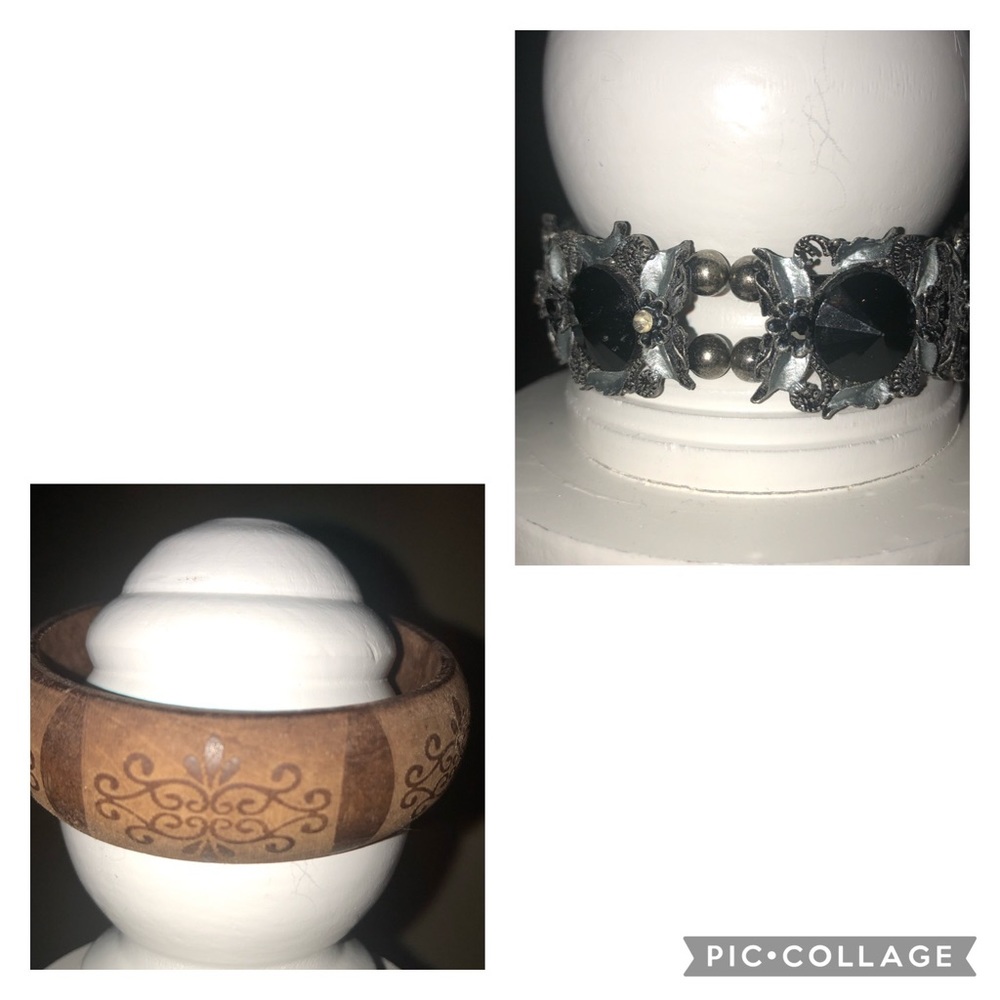 2 bracelets - wood and metal